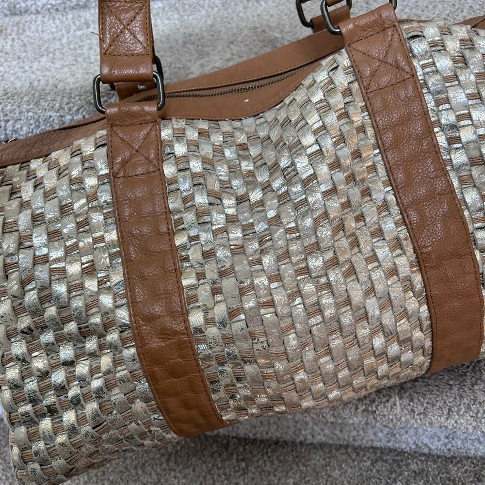 S. S. Leathers woven leather duffle bag. Metallic. Gorgeous twist on classic. - Picture 9 of 16
